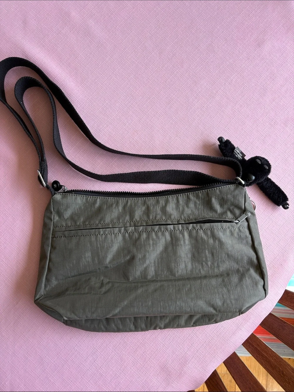 Kipling Moss Green Crossbody Messenger Bag with Black Strap